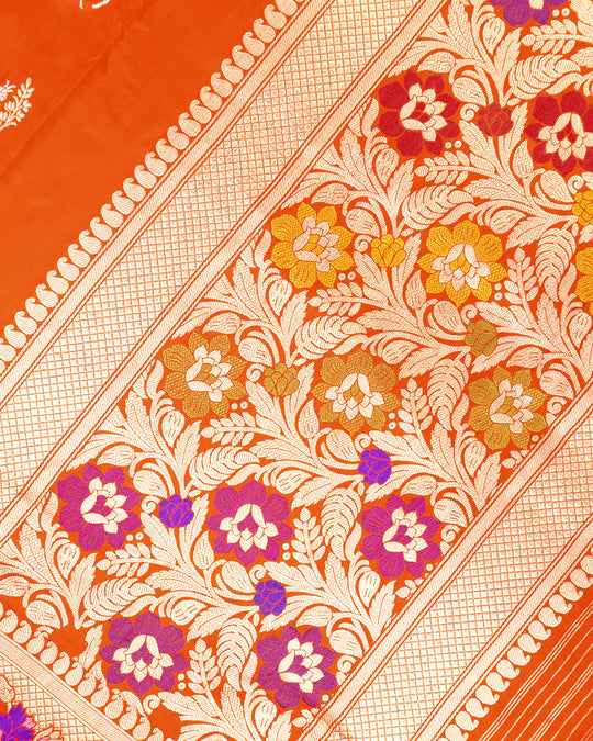 Kadwa Pure Handwoven Katan Banarasi Silk Saree - Orange