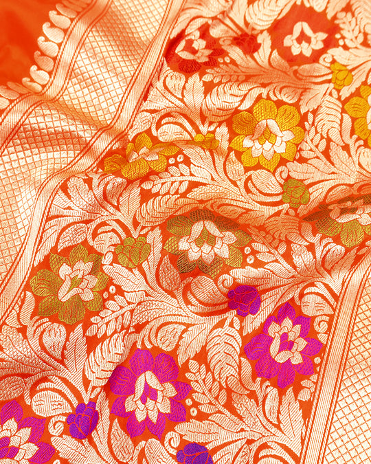 Kadwa Pure Handwoven Katan Banarasi Silk Saree - Orange