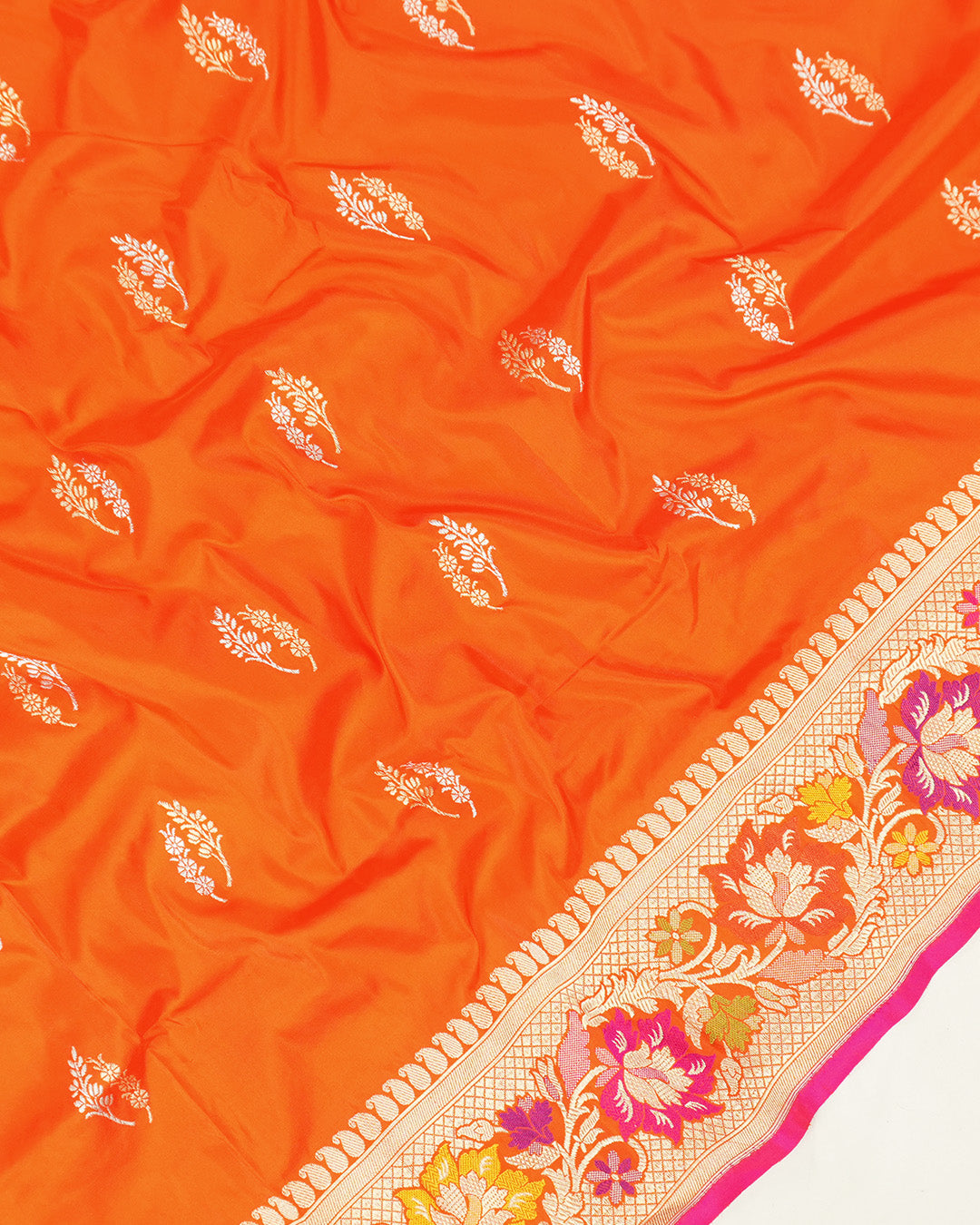Kadwa Pure Handwoven Katan Banarasi Silk Saree - Orange
