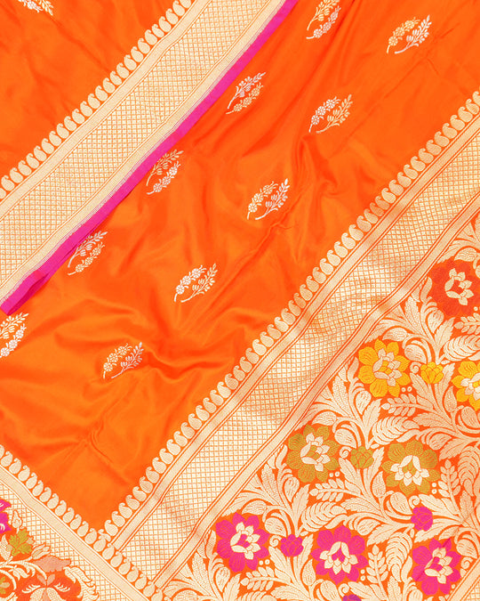 Kadwa Pure Handwoven Katan Banarasi Silk Saree - Orange