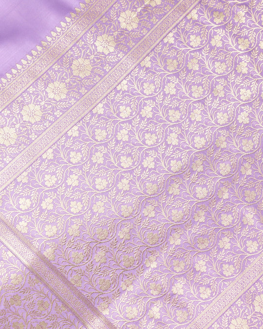 Lavender Pure Banarasi Saree with Delicate Floral Butis and Broad Jaal Border