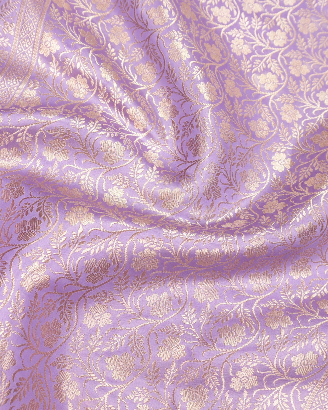 Lavender Pure Banarasi Saree with Delicate Floral Butis and Broad Jaal Border