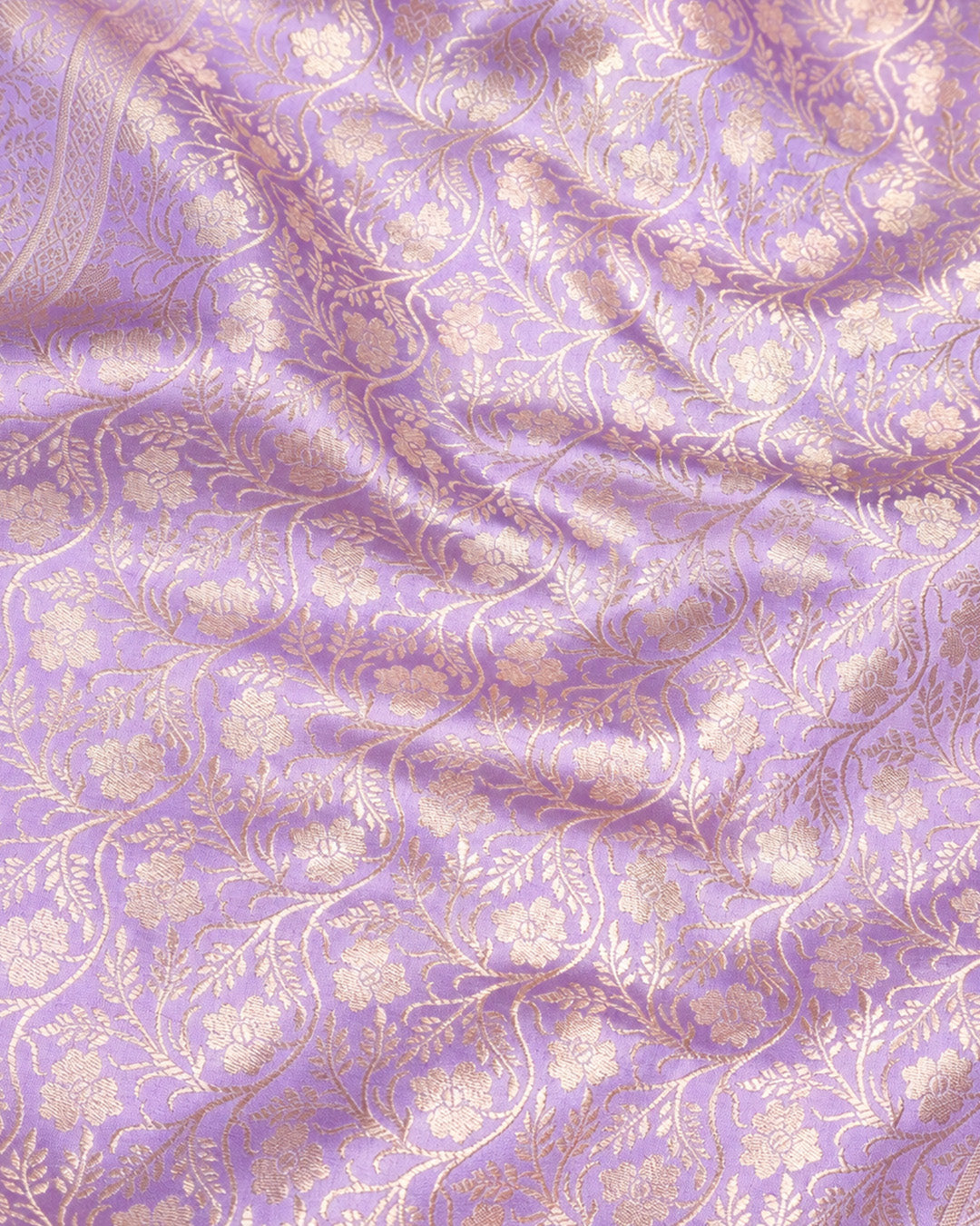 Lavender Pure Banarasi Saree with Delicate Floral Butis and Broad Jaal Border