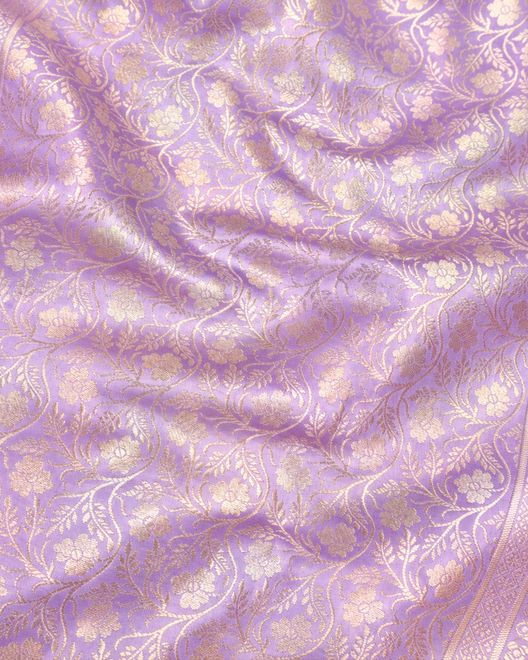 Lavender Pure Banarasi Saree with Delicate Floral Butis and Broad Jaal Border