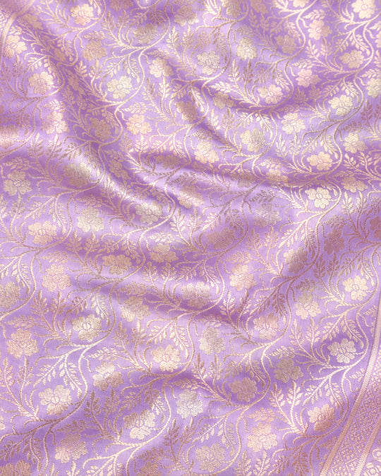 Lavender Pure Banarasi Saree with Delicate Floral Butis and Broad Jaal Border
