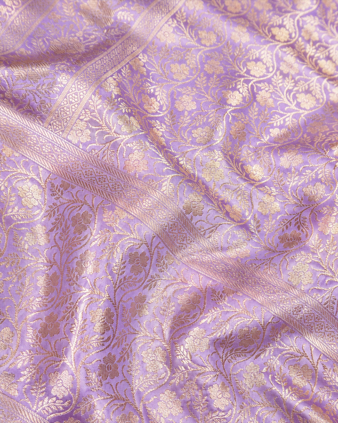 Lavender Pure Banarasi Saree with Delicate Floral Butis and Broad Jaal Border