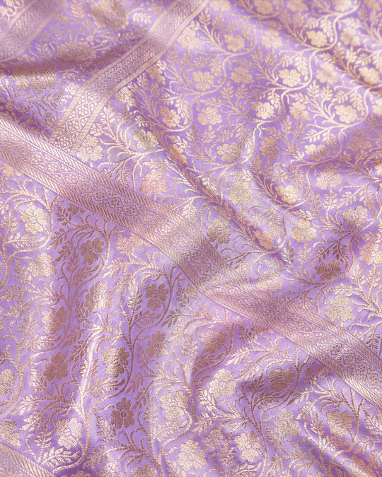 Lavender Pure Banarasi Saree with Delicate Floral Butis and Broad Jaal Border