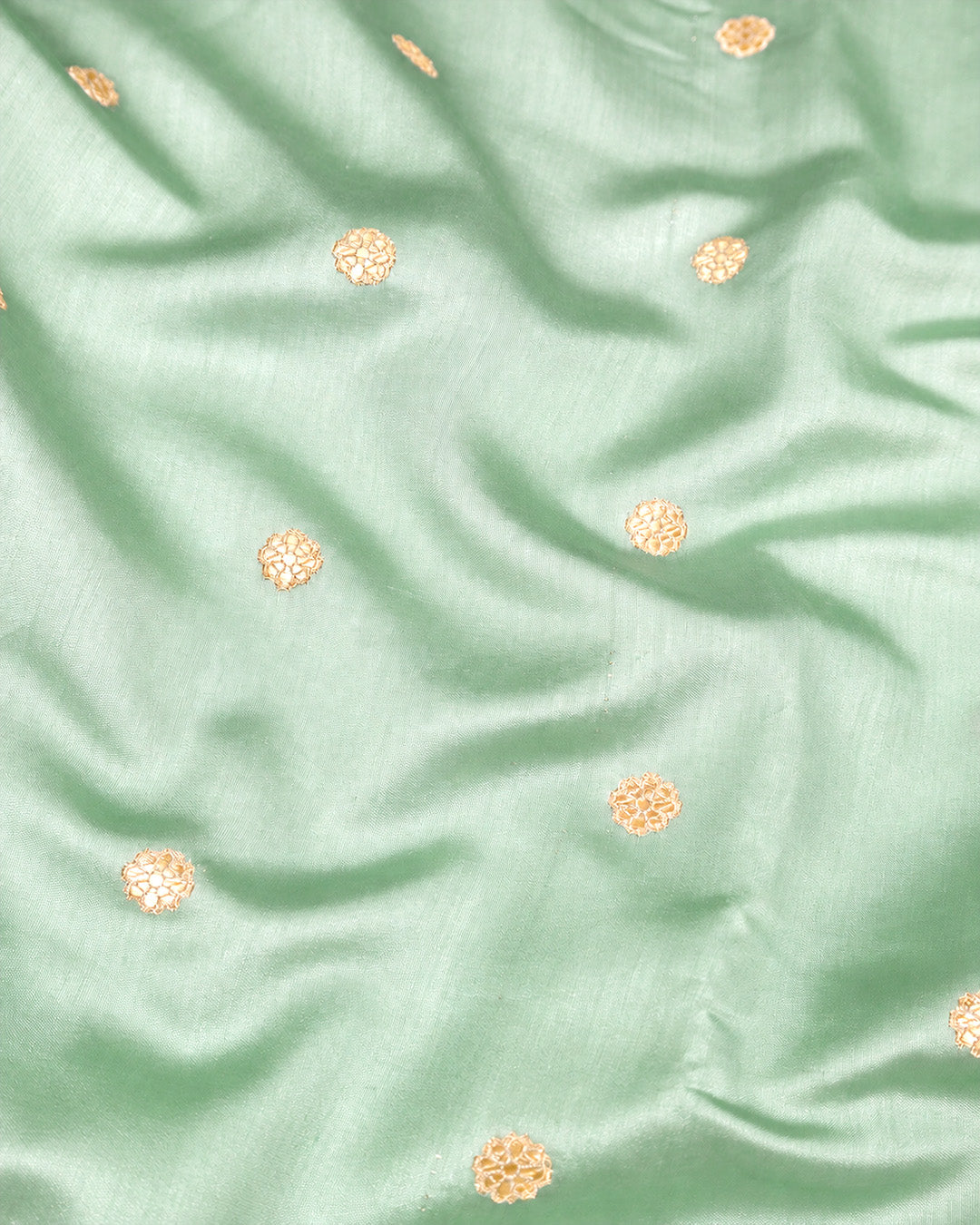 Pista Green Pure Banarasi Saree with Delicate Buti Broad Border Weaves