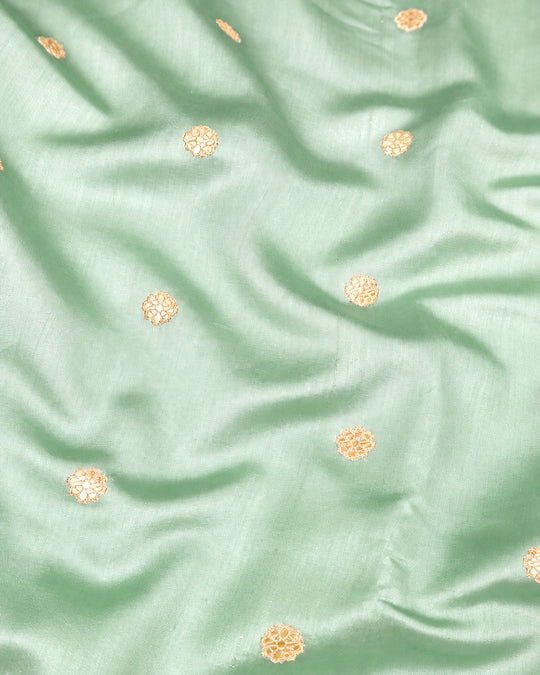 Pista Green Pure Banarasi Saree with Delicate Buti Broad Border Weaves