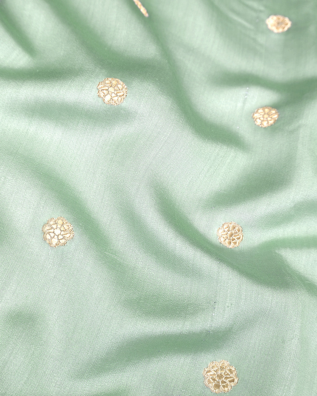 Pista Green Pure Banarasi Saree with Delicate Buti Broad Border Weaves