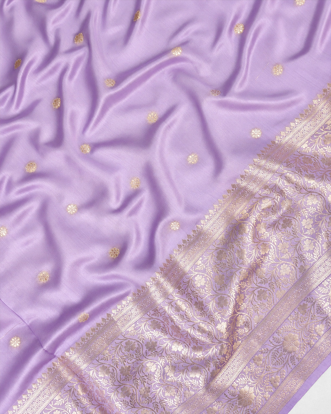 Lavender Pure Banarasi Saree with Delicate Floral Butis and Broad Jaal Border