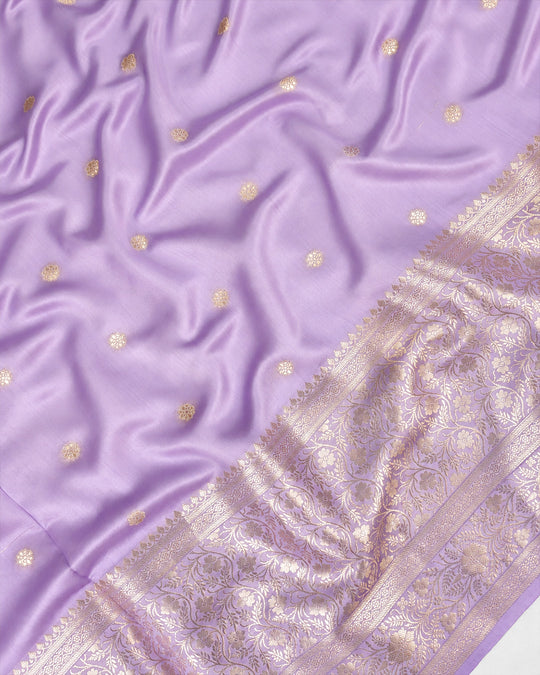 Lavender Pure Banarasi Saree with Delicate Floral Butis and Broad Jaal Border