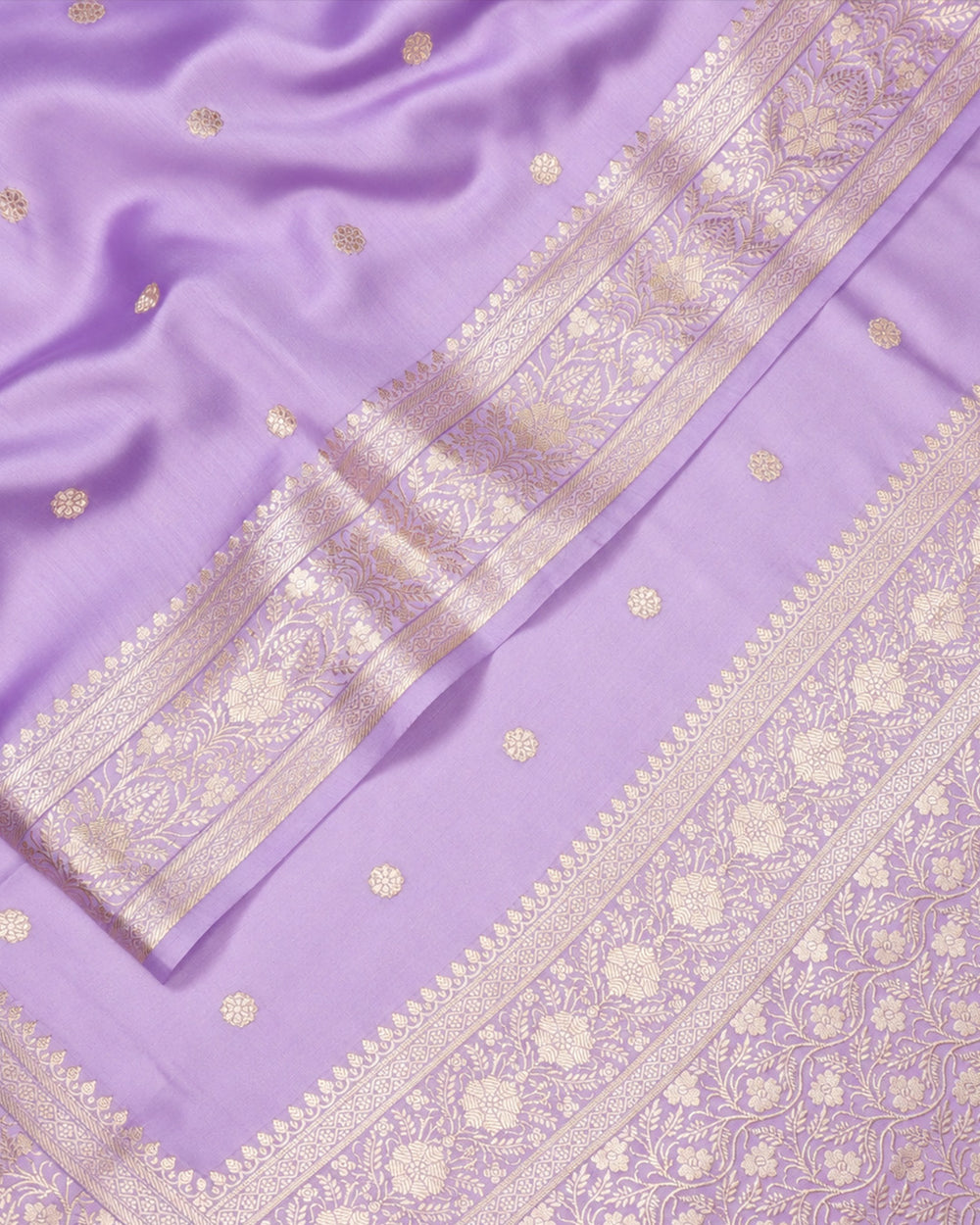 Lavender Pure Banarasi Saree with Delicate Floral Butis and Broad Jaal Border