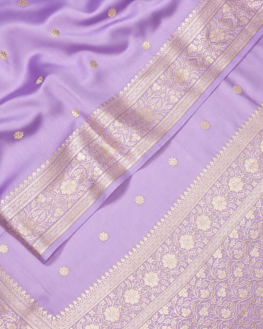 Lavender Pure Banarasi Saree with Delicate Floral Butis and Broad Jaal Border
