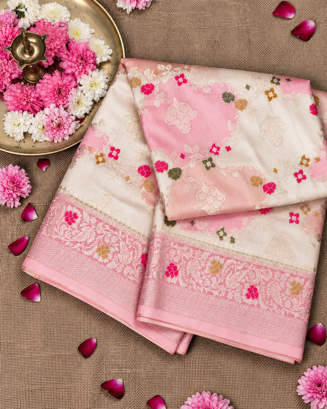 Blush Pastel Rangkat Pure Banarasi Saree with Meenakari Jaal Weave