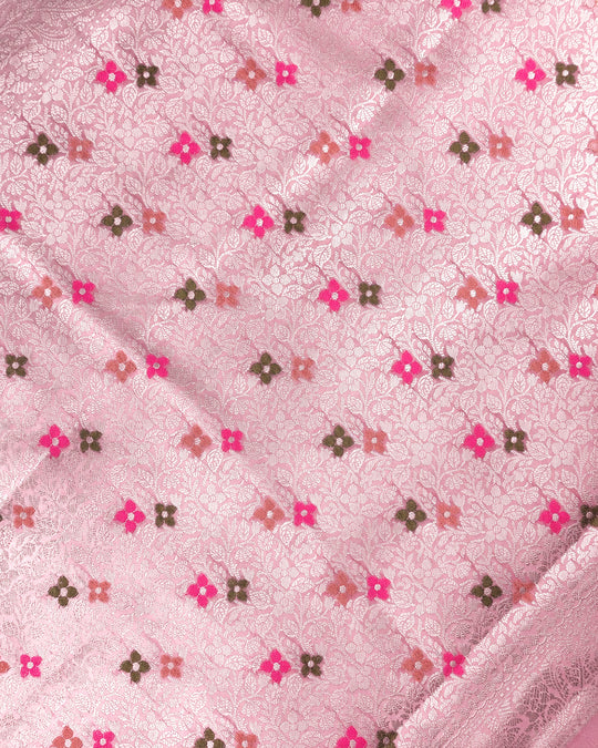 Blush Pastel Rangkat Pure Banarasi Saree with Meenakari Jaal Weave