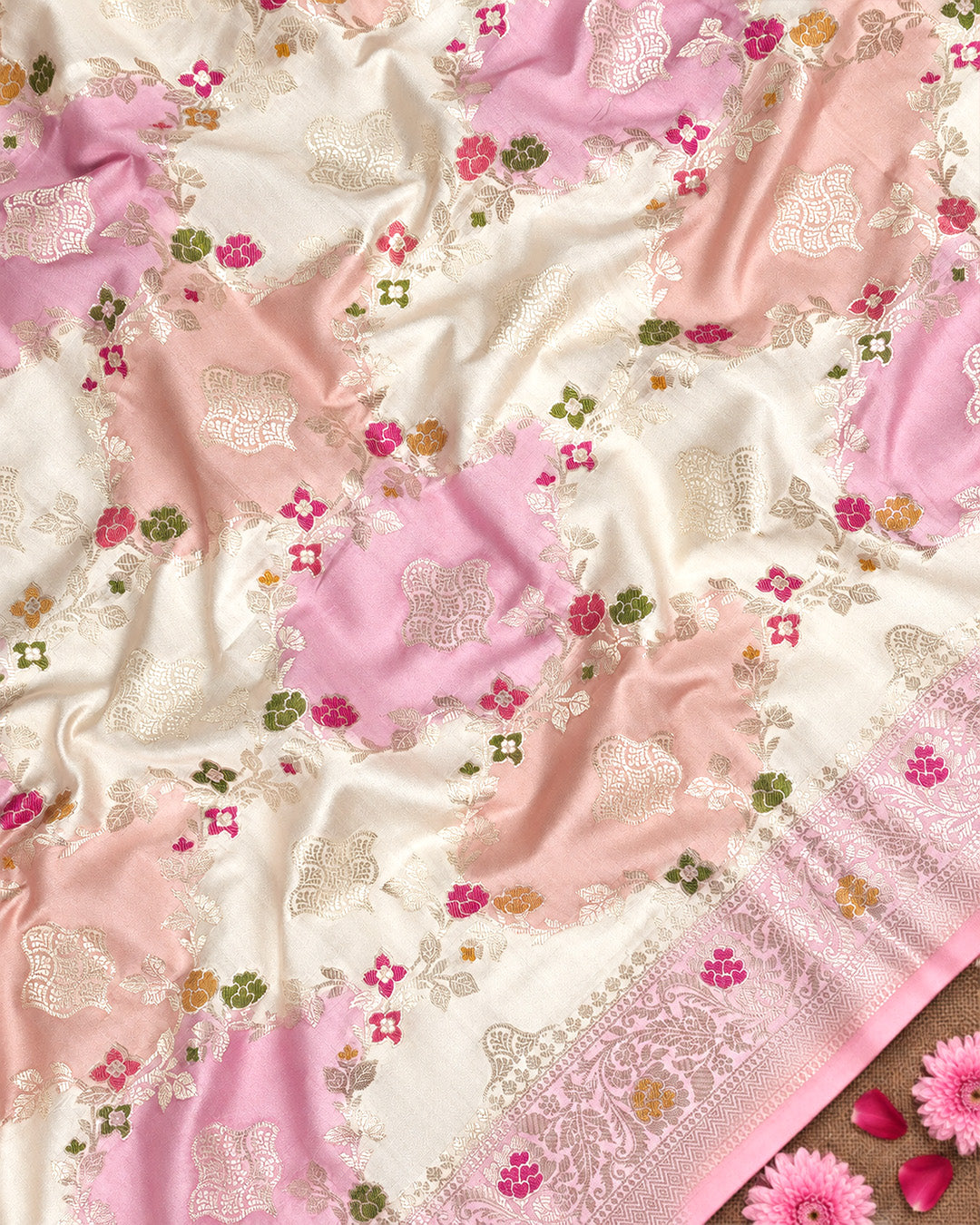 Blush Pastel Rangkat Pure Banarasi Saree with Meenakari Jaal Weave