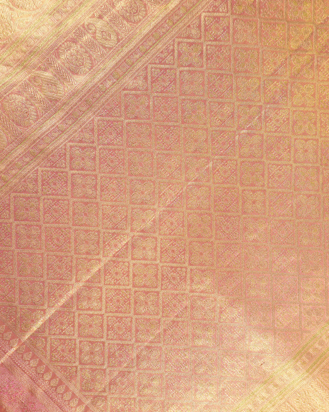Soft Pink Pure Kanjivaram Saree with Meenakari Floral Jaal Weaving