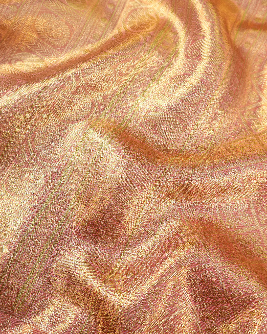 Soft Pink Pure Kanjivaram Saree with Meenakari Floral Jaal Weaving