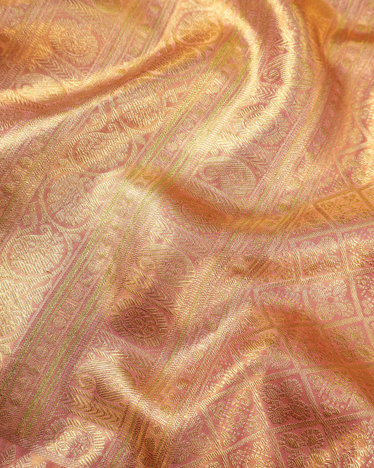 Soft Pink Pure Kanjivaram Saree with Meenakari Floral Jaal Weaving