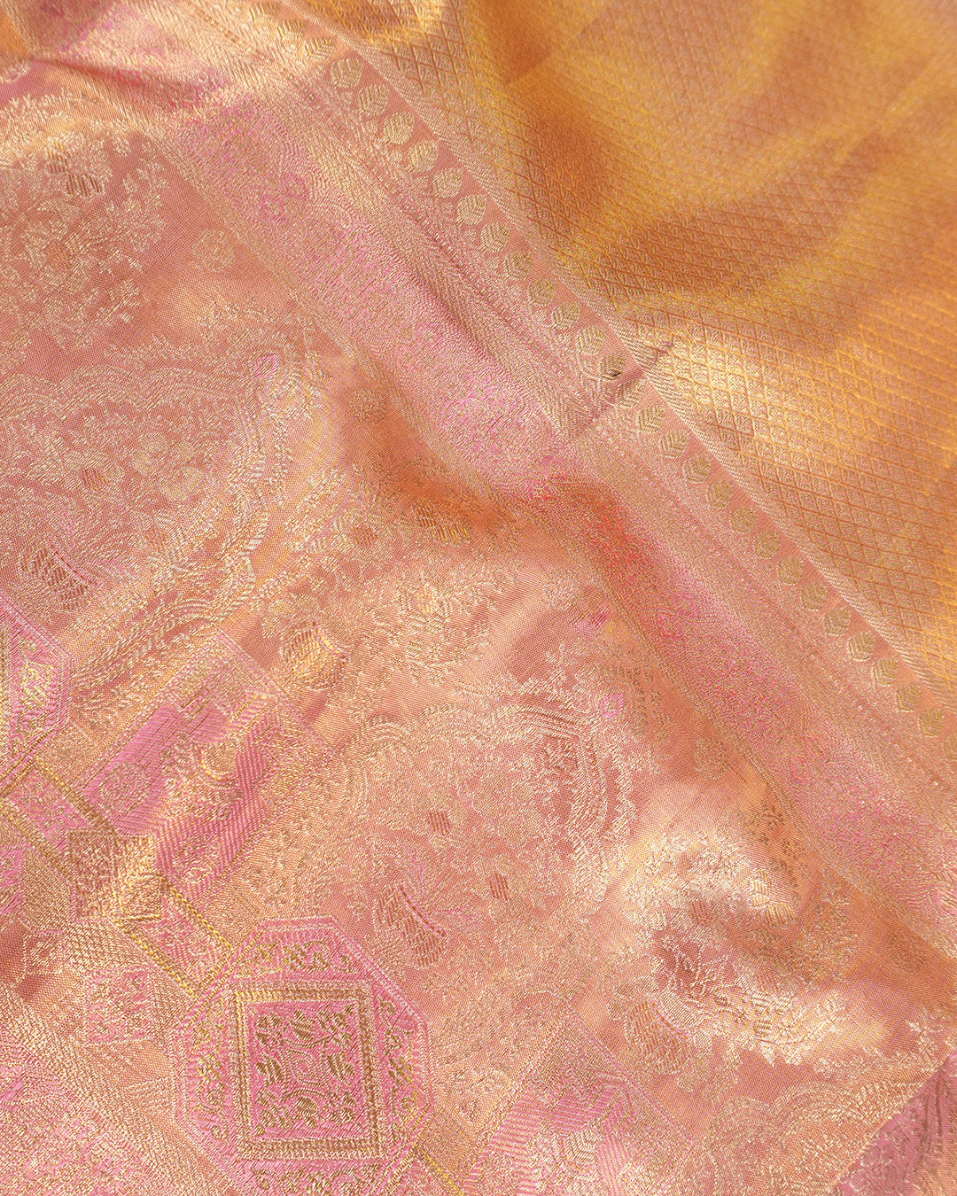 Soft Pink Pure Kanjivaram Saree with Meenakari Floral Jaal Weaving
