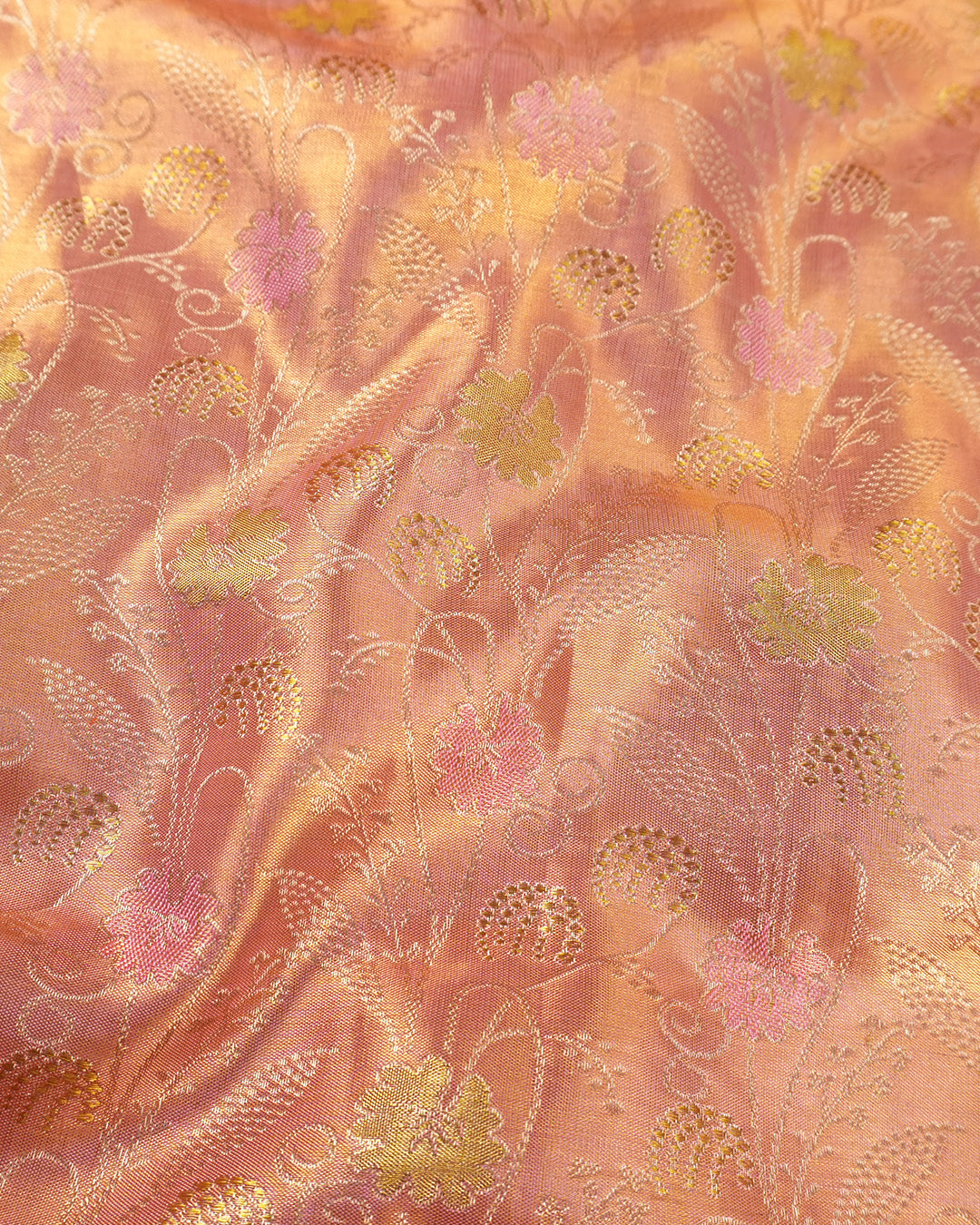 Soft Pink Pure Kanjivaram Saree with Meenakari Floral Jaal Weaving