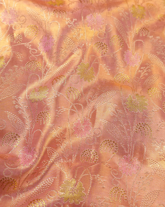 Soft Pink Pure Kanjivaram Saree with Meenakari Floral Jaal Weaving