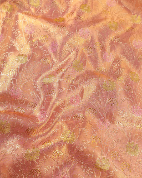 Soft Pink Pure Kanjivaram Saree with Meenakari Floral Jaal Weaving