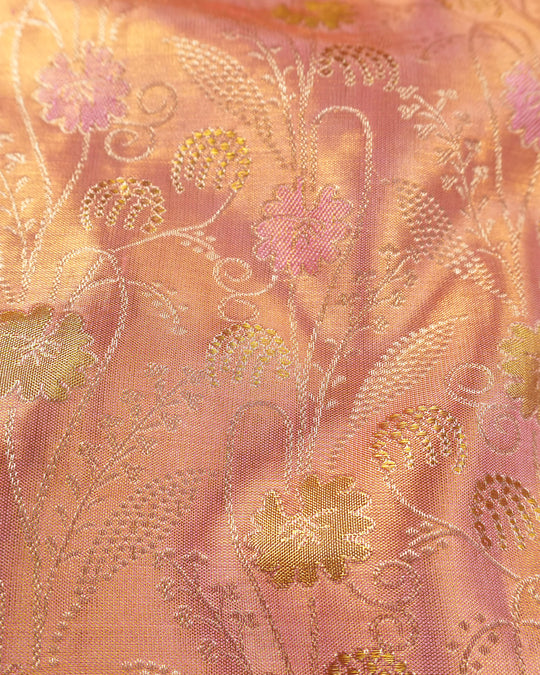 Soft Pink Pure Kanjivaram Saree with Meenakari Floral Jaal Weaving
