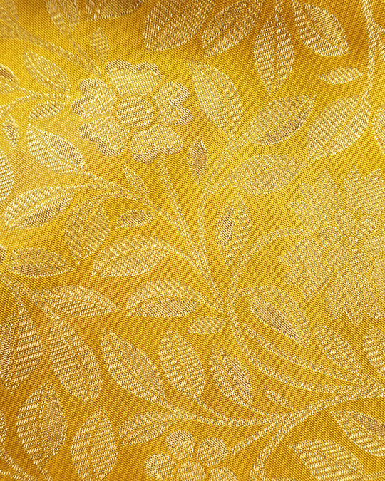 Yellow Pure Kanjivaram Saree with Floral Weaving