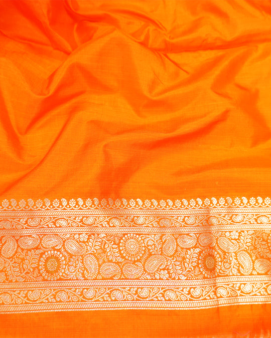 Orange Pure Katan Saree with Floral Butta Weaves