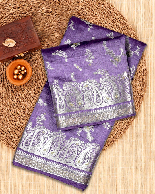 Lavender Purple Pure Banarasi Saree with Floral Bouquet Weaves