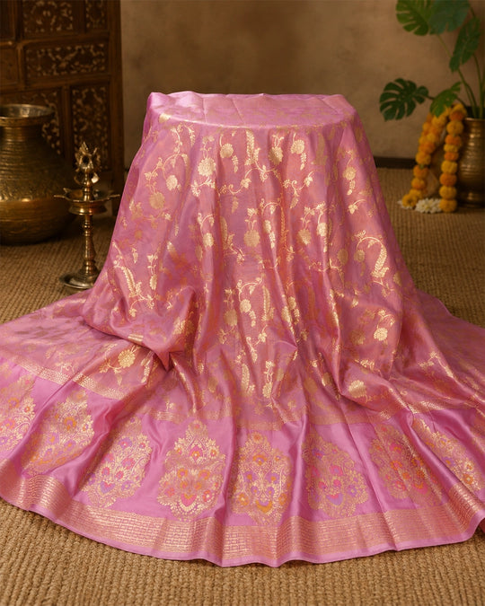 Pink Pure Tissue Saree with Floral Vine Jaal & Meenakari Paisley Pallu Weaving