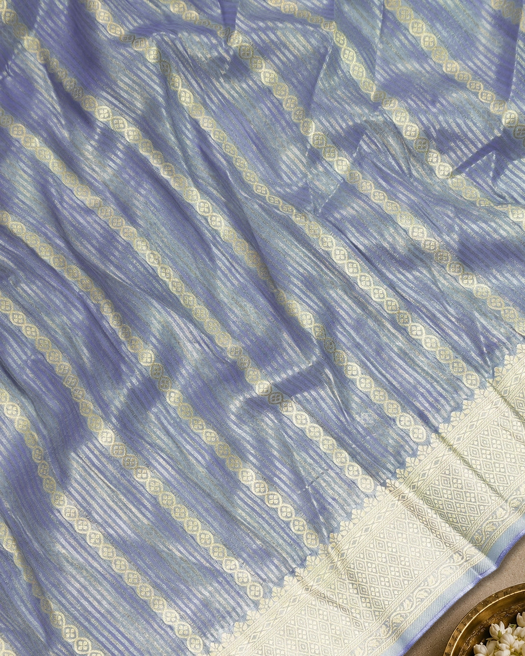 Misty Blue Pure Georgette and Tissue Saree with Stripe Weaves