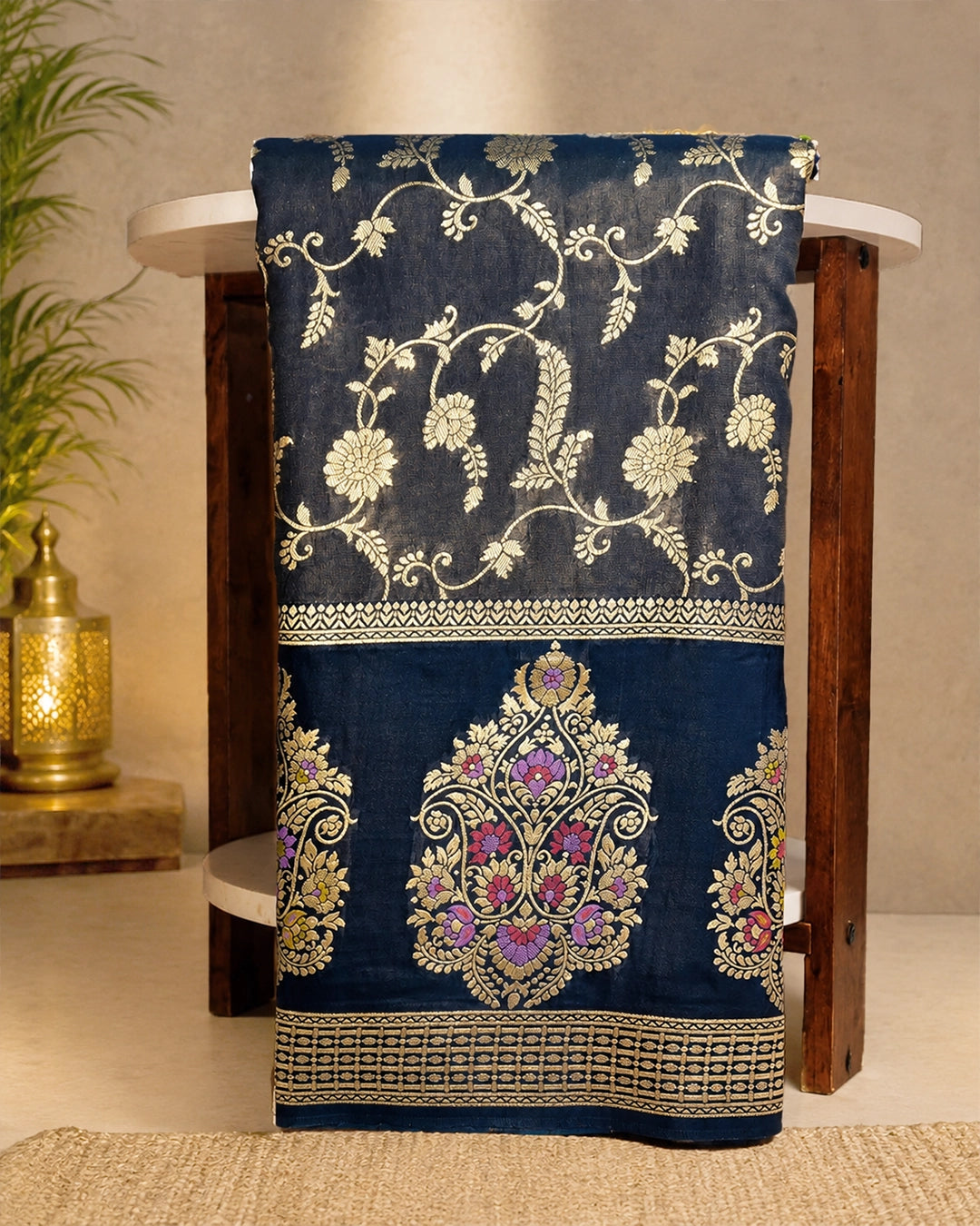Blue Pure Tissue Saree with Floral Vine Jaal & Meenakari Paisley Pallu Weaving