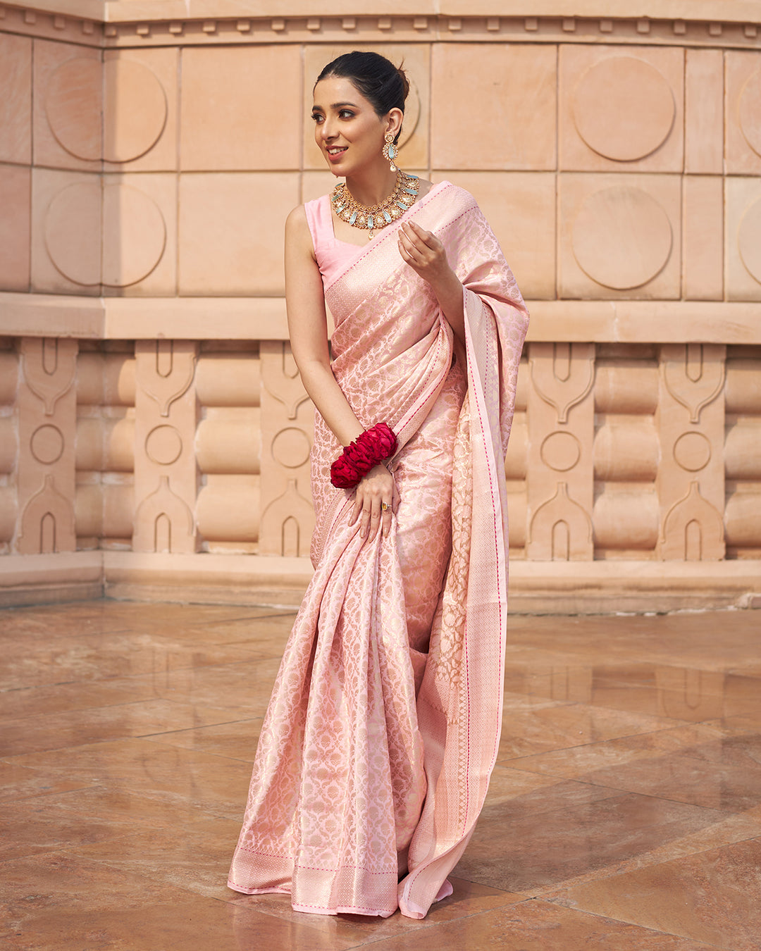 Blush Pink Majesty Handwoven Pure Banarasi Silk Saree with Luxurious Detailing