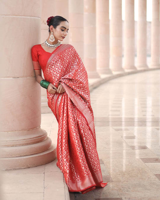 Majestic Red Pure Banarasi Silk Saree with Rich Regal Gold Embellishments