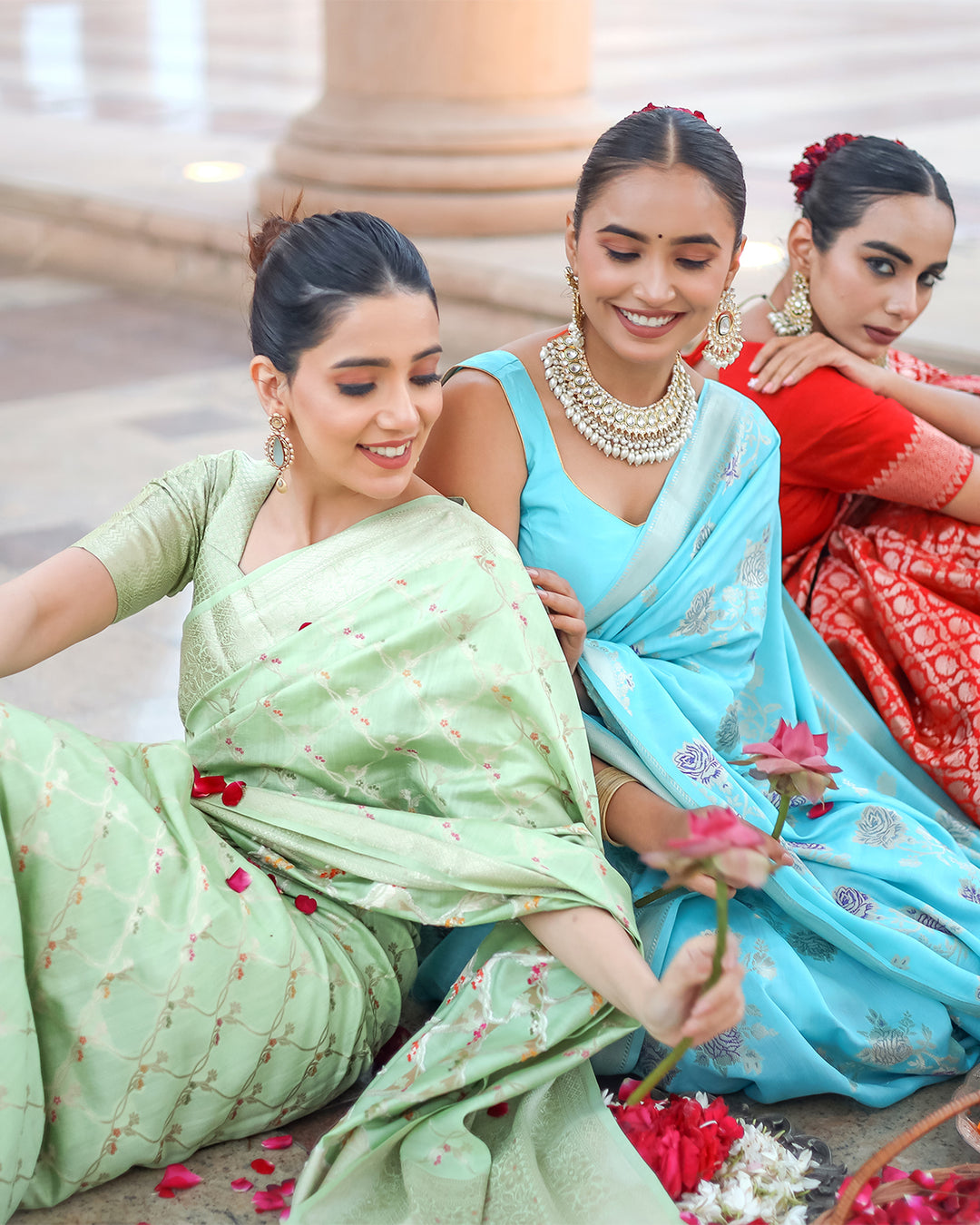 Olive Grace Light Green Pure Banarasi Silk Saree with Ornate Designs