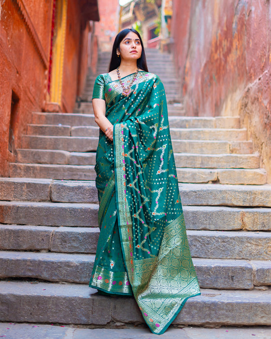 Rich Green Pure Banarasi Silk Masterpiece - Ghats of Banaras