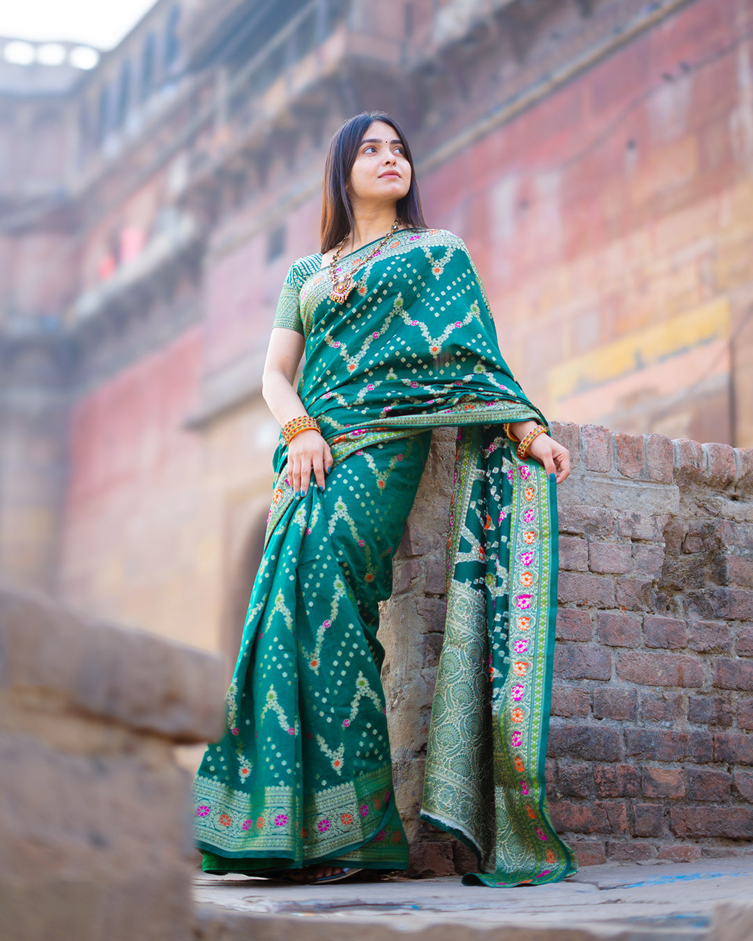 Rich Green Pure Banarasi Silk Masterpiece - Ghats of Banaras