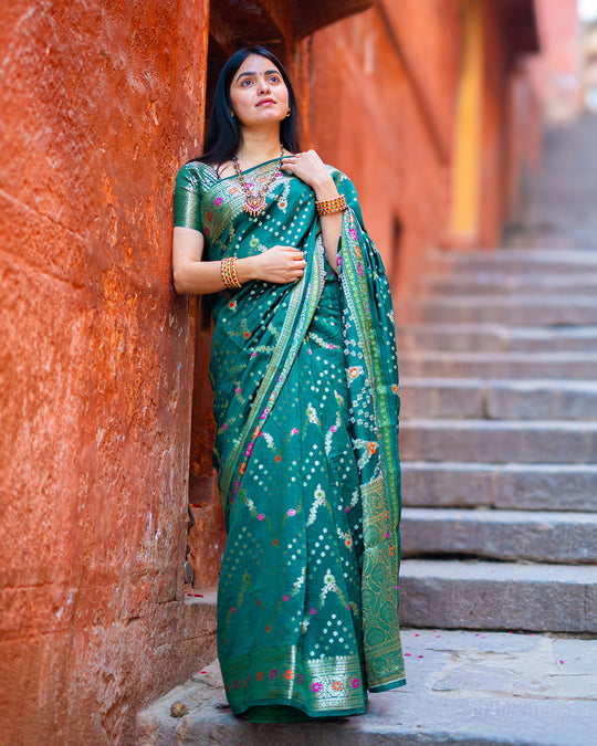 Rich Green Pure Banarasi Silk Masterpiece - Ghats of Banaras