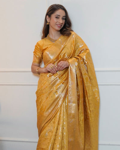 Mustard Yellow Banarasi Saree with Intricate Jaal Work