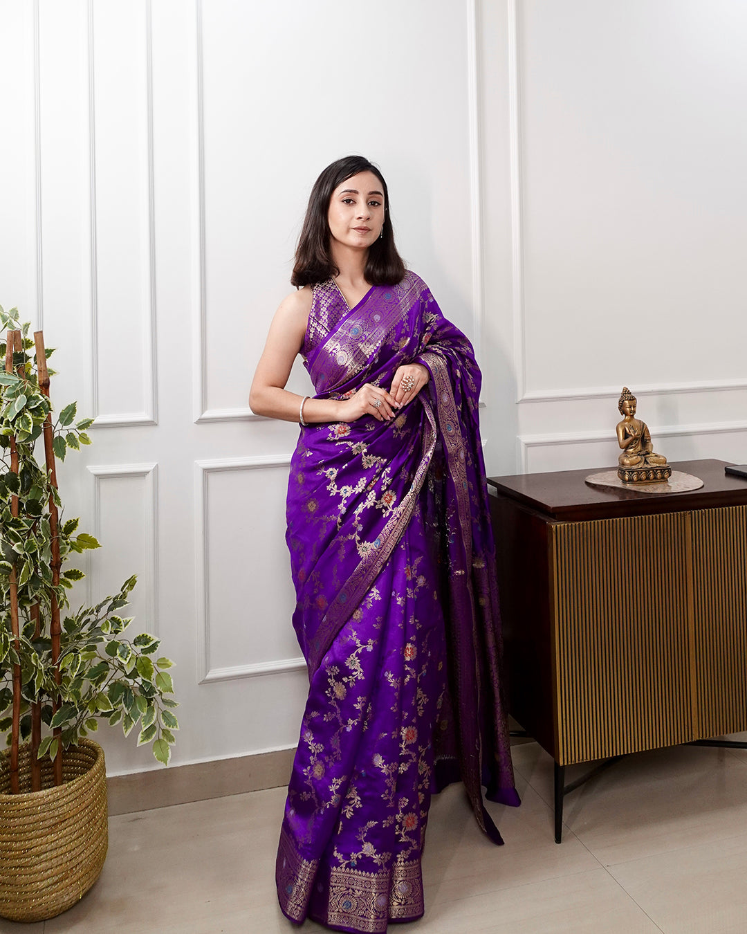 Majestic Royal Purple Banarasi Saree with Gold Zari Artistry
