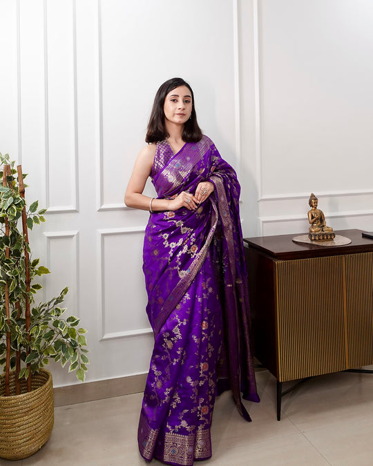 Majestic Royal Purple Banarasi Saree with Gold Zari Artistry