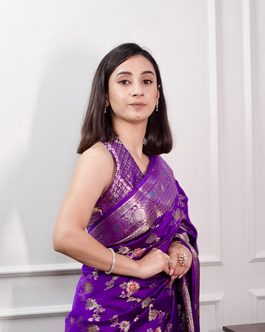 Majestic Royal Purple Banarasi Saree with Gold Zari Artistry