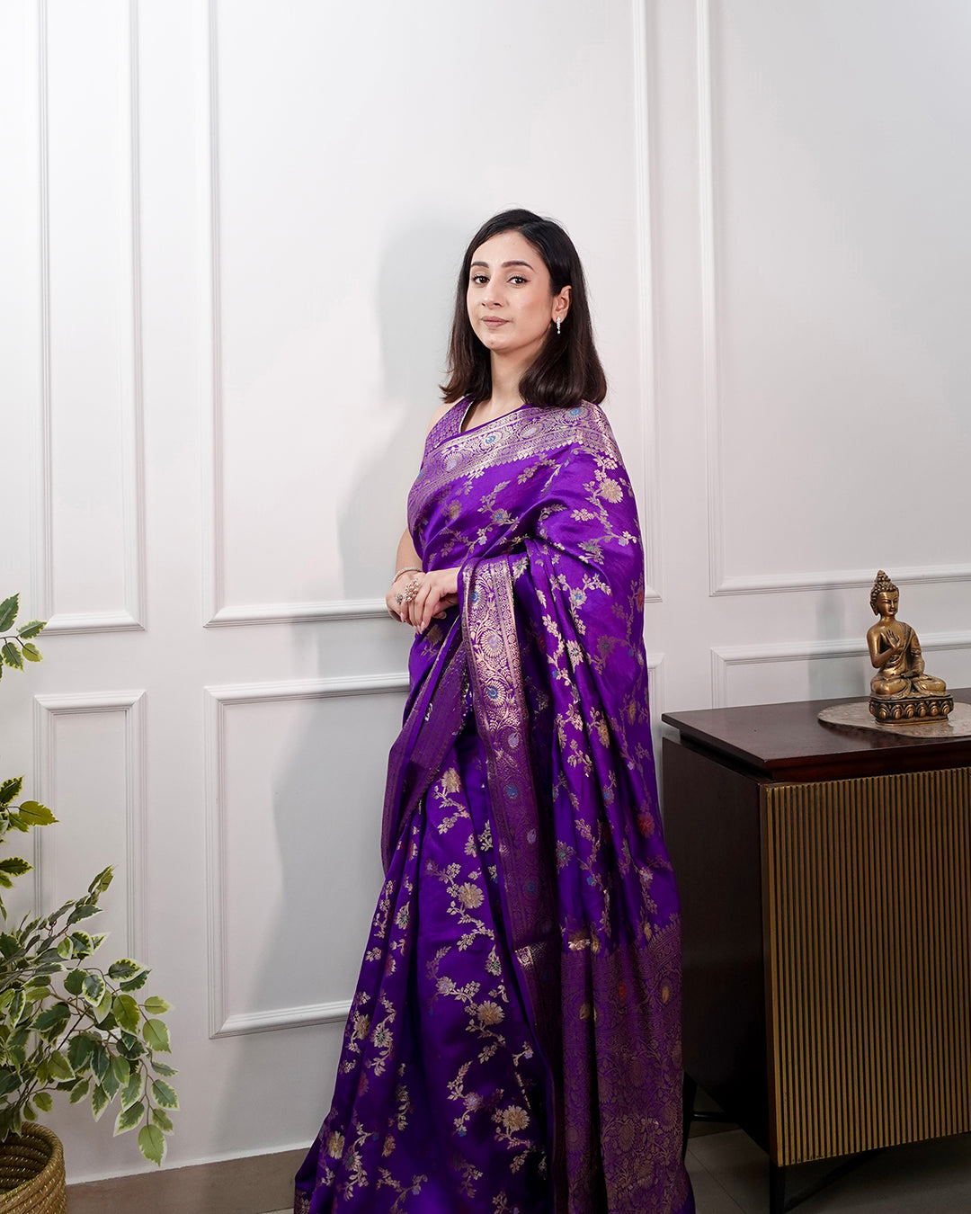 Majestic Royal Purple Banarasi Saree with Gold Zari Artistry