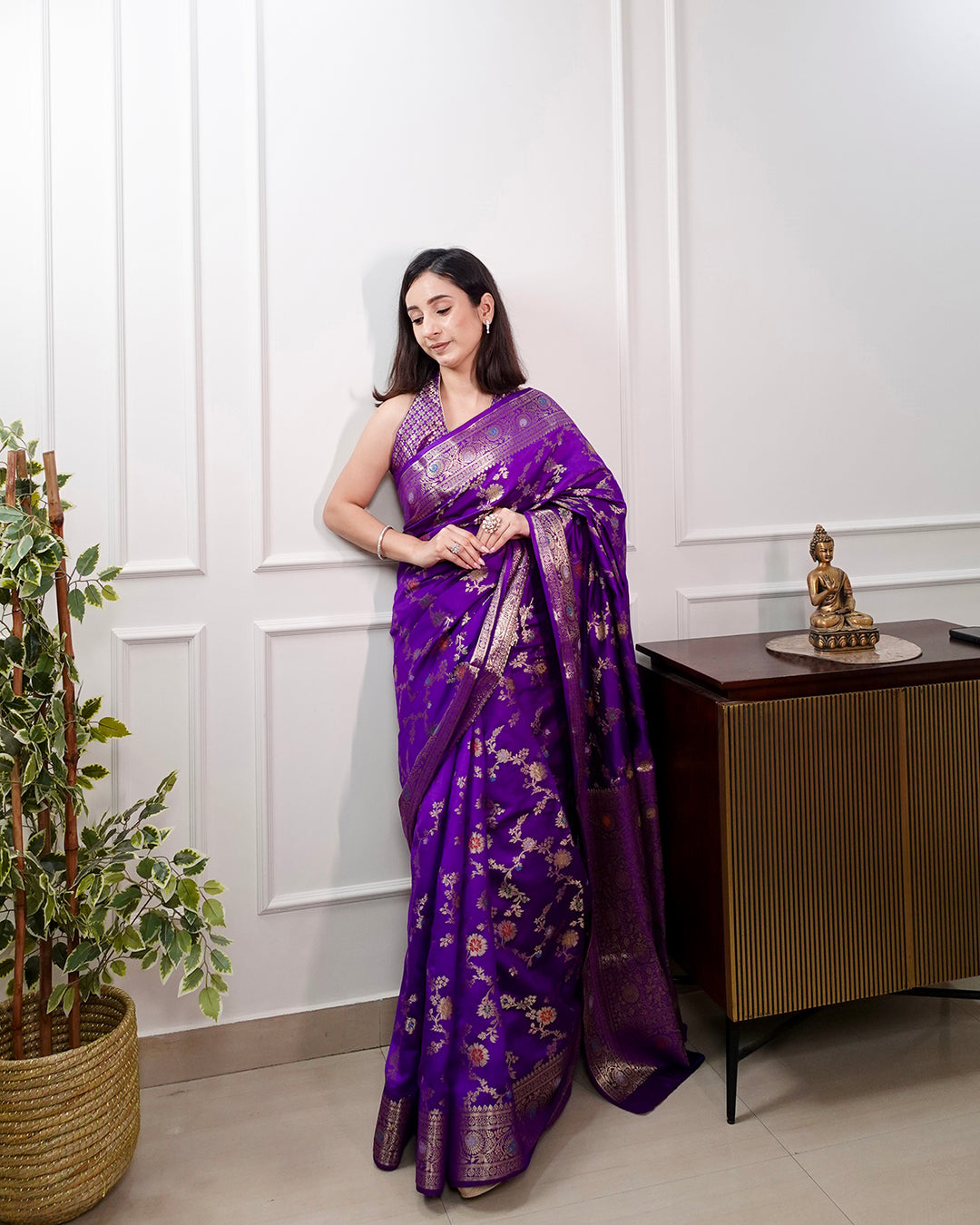 Majestic Royal Purple Banarasi Saree with Gold Zari Artistry