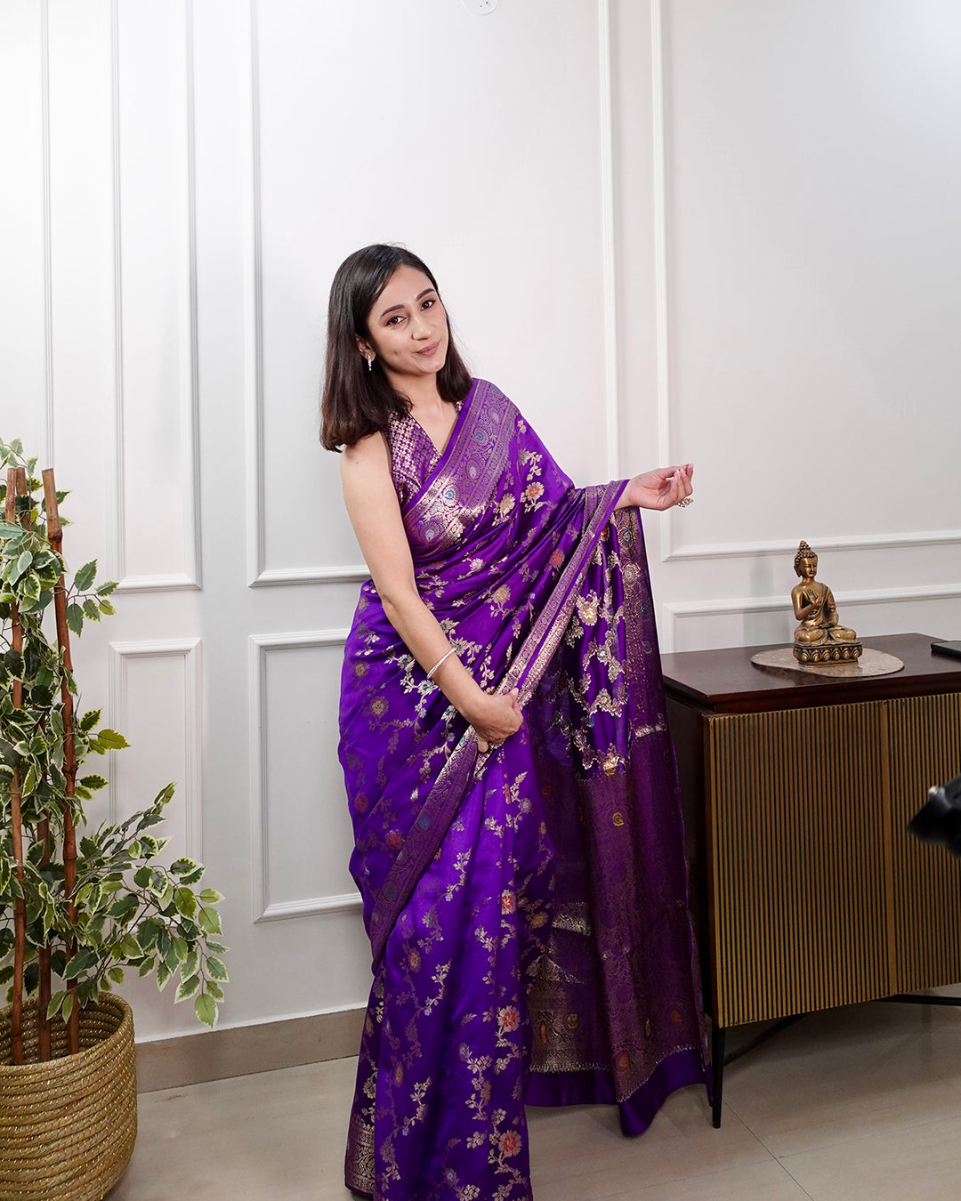Majestic Royal Purple Banarasi Saree with Gold Zari Artistry