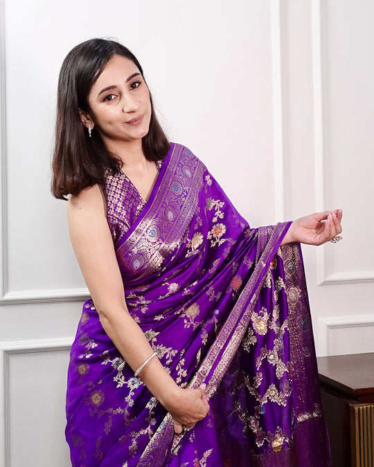 Majestic Royal Purple Banarasi Saree with Gold Zari Artistry