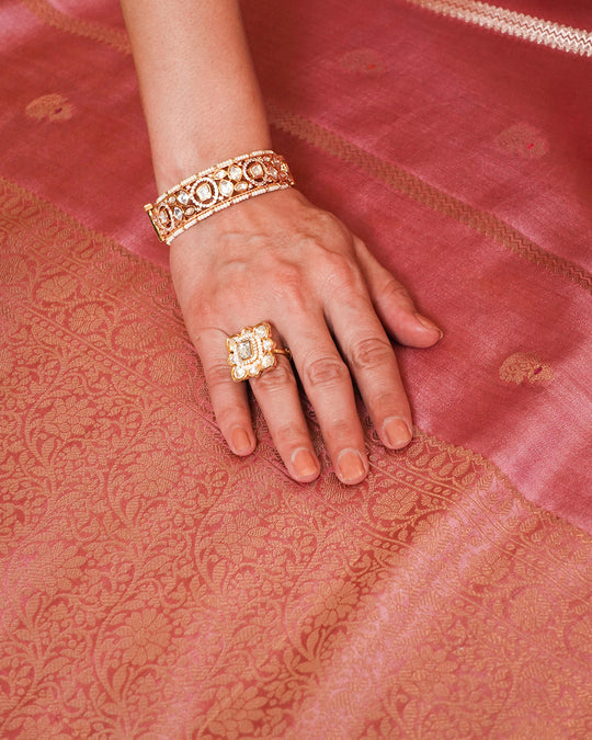 Pink Pure Banarasi Saree with Delicate Butidar Motifs and Graceful Border